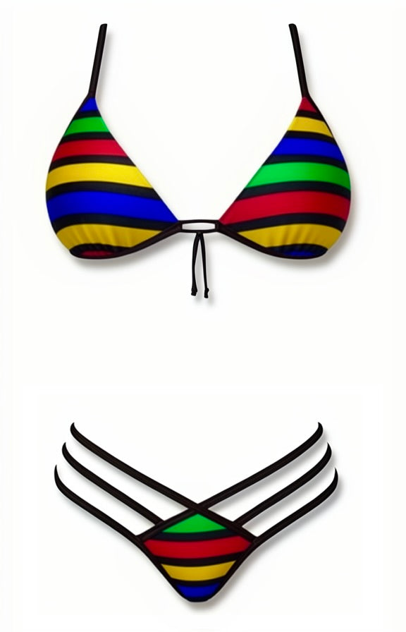 Push-Up Triple Strap Bikini Set – Colorfull / Black Diva Bikini