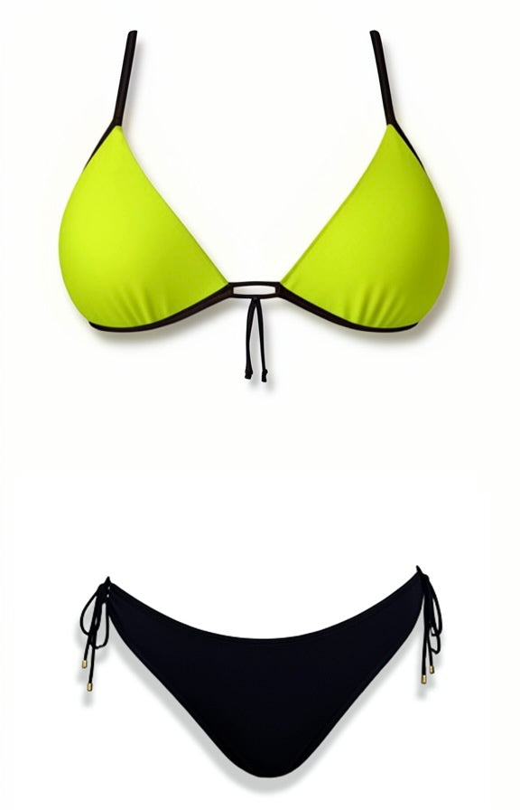 Push-Up Tie Thong Bikini Set – Green / Black Diva Bikini