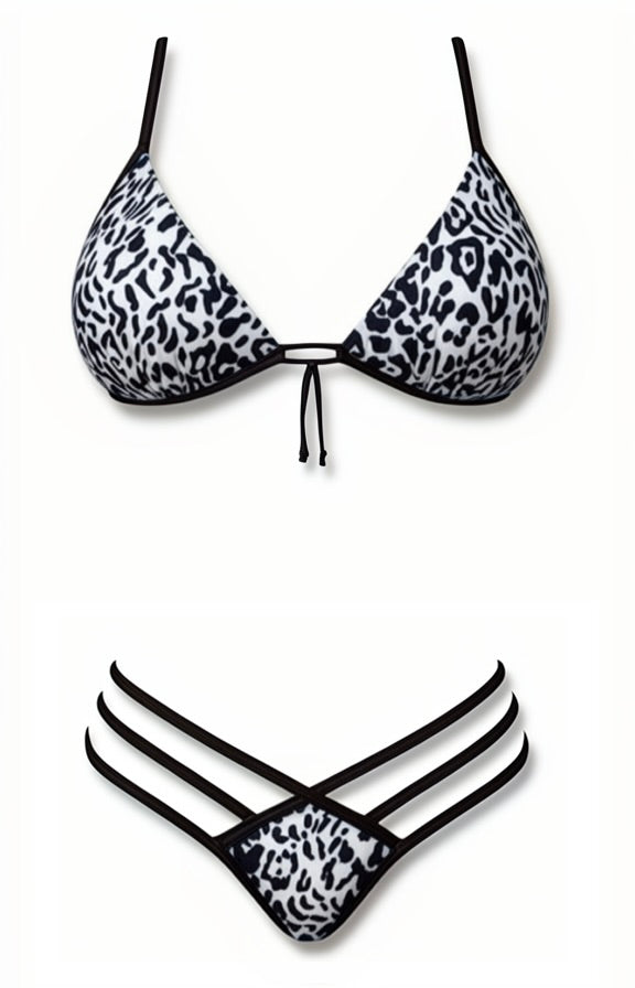 Push-Up Triple Strap Bikini Set – White / Black Diva Bikini