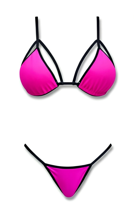 Strappy G-String Bikini Set – Pink / Black Diva Bikini