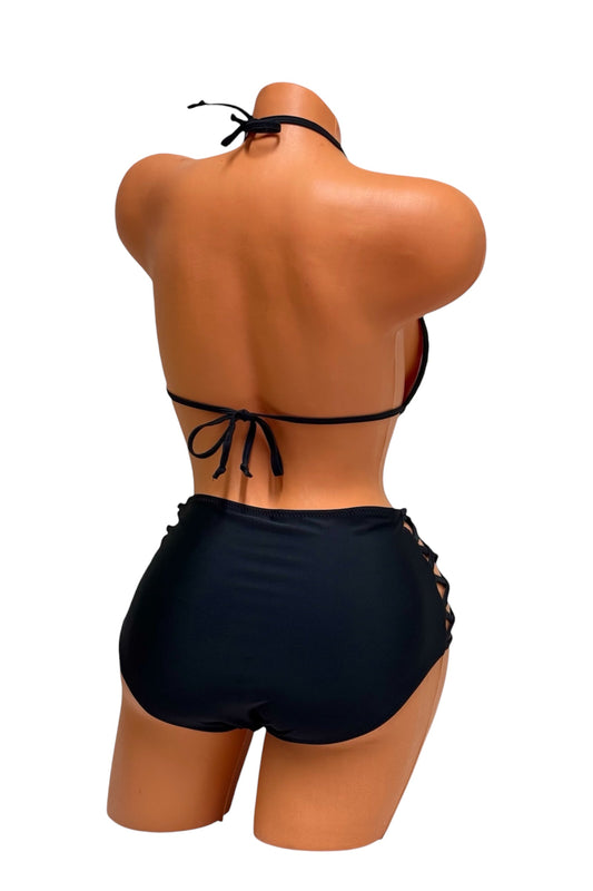 Push-Up High-Waisted Bikini Set – Green / Black Diva Bikini