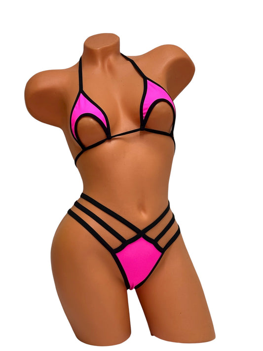 Underbust Cut-Out Bikini Set – Pink / Black Diva Bikini