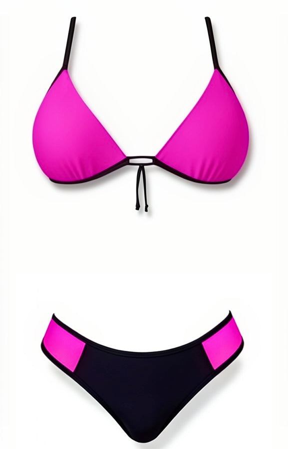 Push-Up Curve Thong Bikini Set – Pink / Black Diva Bikini