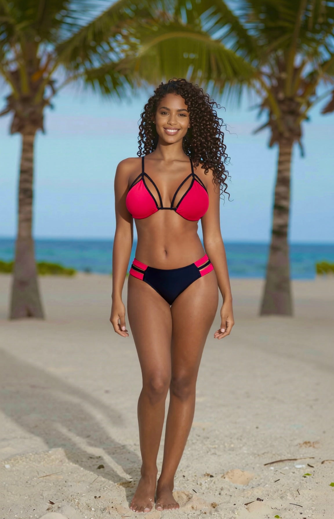 Strappy Brazilian Bikini Set – Red / Black Diva Bikini