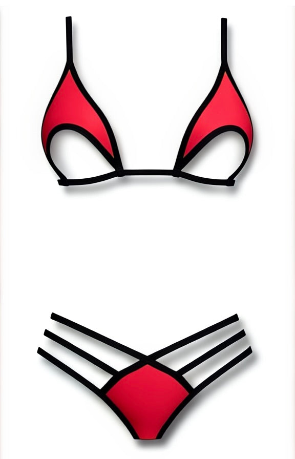 Underbust Cut-Out Strappy Thong Bikini Set – Red / Black Diva Bikini