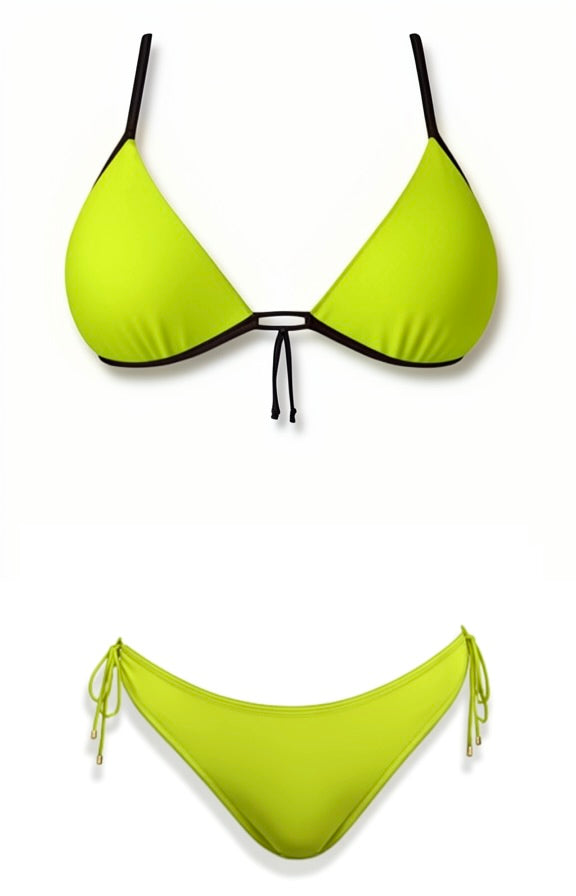 Push-Up Tie Thong Bikini Set – Green / Black Diva Bikini