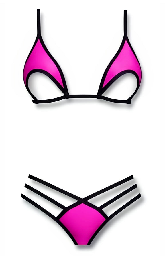 Underbust Cut-Out Strappy Thong Bikini Set – Pink / Black Diva Bikini