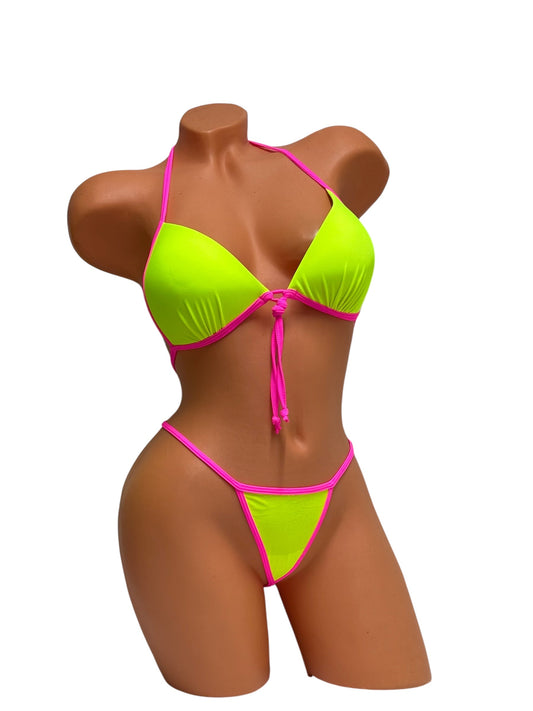 Push-Up G-String Bikini Set – Neon Pink / Green Diva Bikini