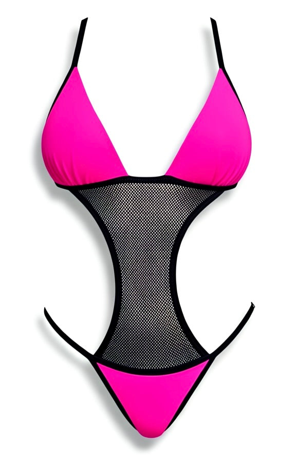 Push-Up One-Piece Swimsuit - Pink / Black Diva Bikini