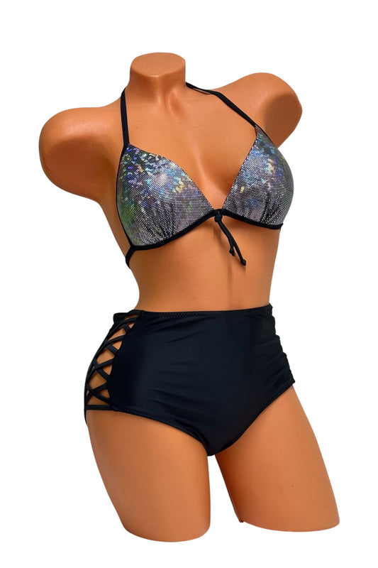 Push-Up High-Waisted Bikini Set – 3D Shining / Black Diva Bikini