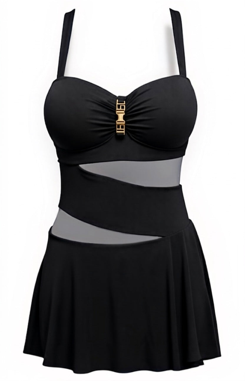 One-Piece Swimsuit With Skirt - Black Diva Bikini
