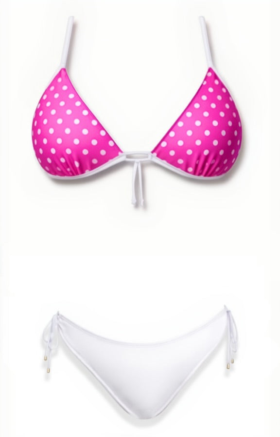 Push-Up Tie Thong Bikini Set – Pink / White Diva Bikini