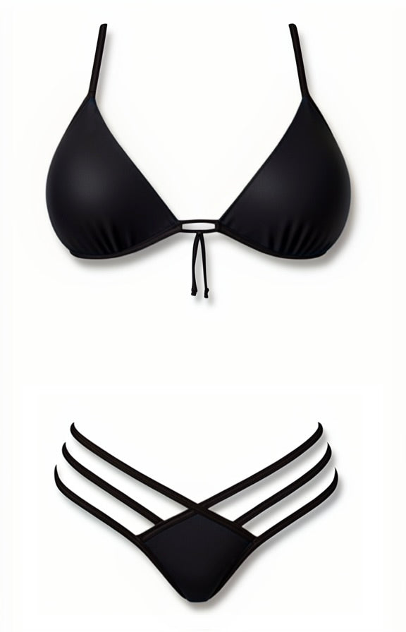 Push-Up Triple Strap Bikini Set – Black Shining Diva Bikini