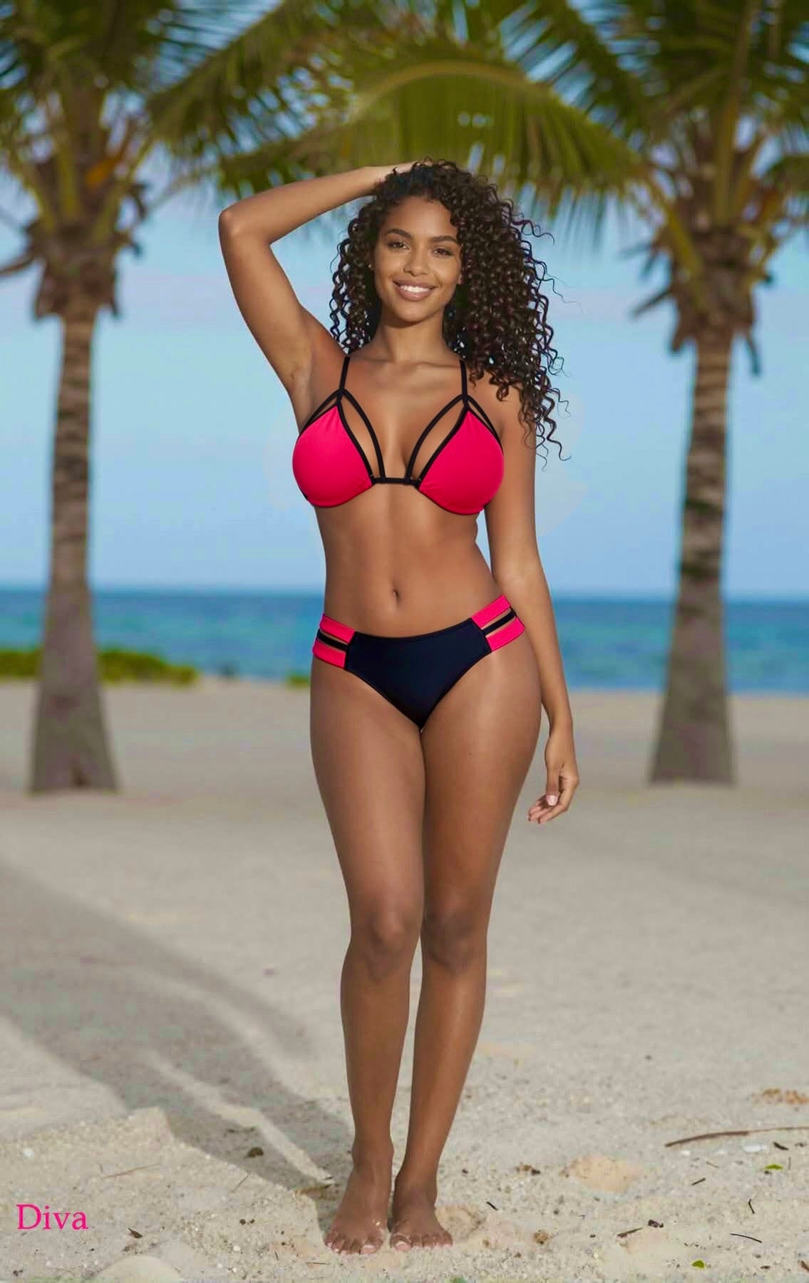 Strappy Brazilian Bikini Set – Red / Black Diva Bikini