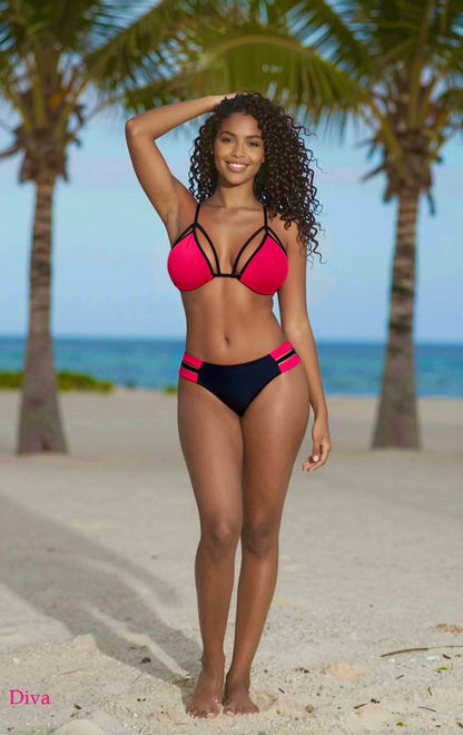 Strappy Brazilian Bikini Set – Red / Black Diva Bikini