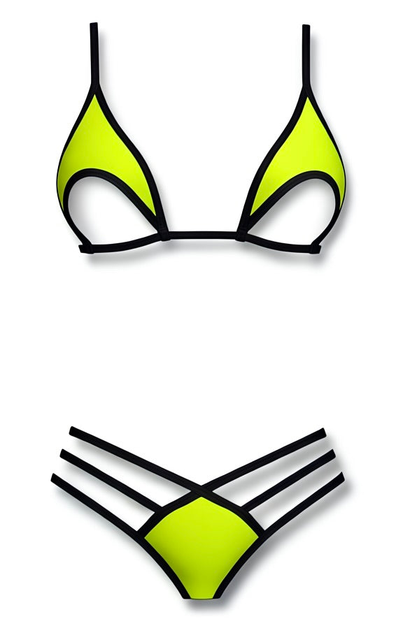 Underbust Cut-Out Strappy Thong Bikini Set – Green / Black Diva Bikini