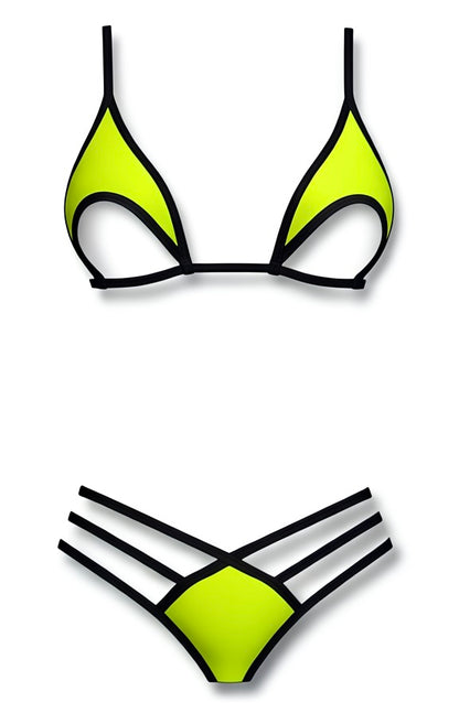 Underbust Cut-Out Strappy Thong Bikini Set – Green / Black Diva Bikini
