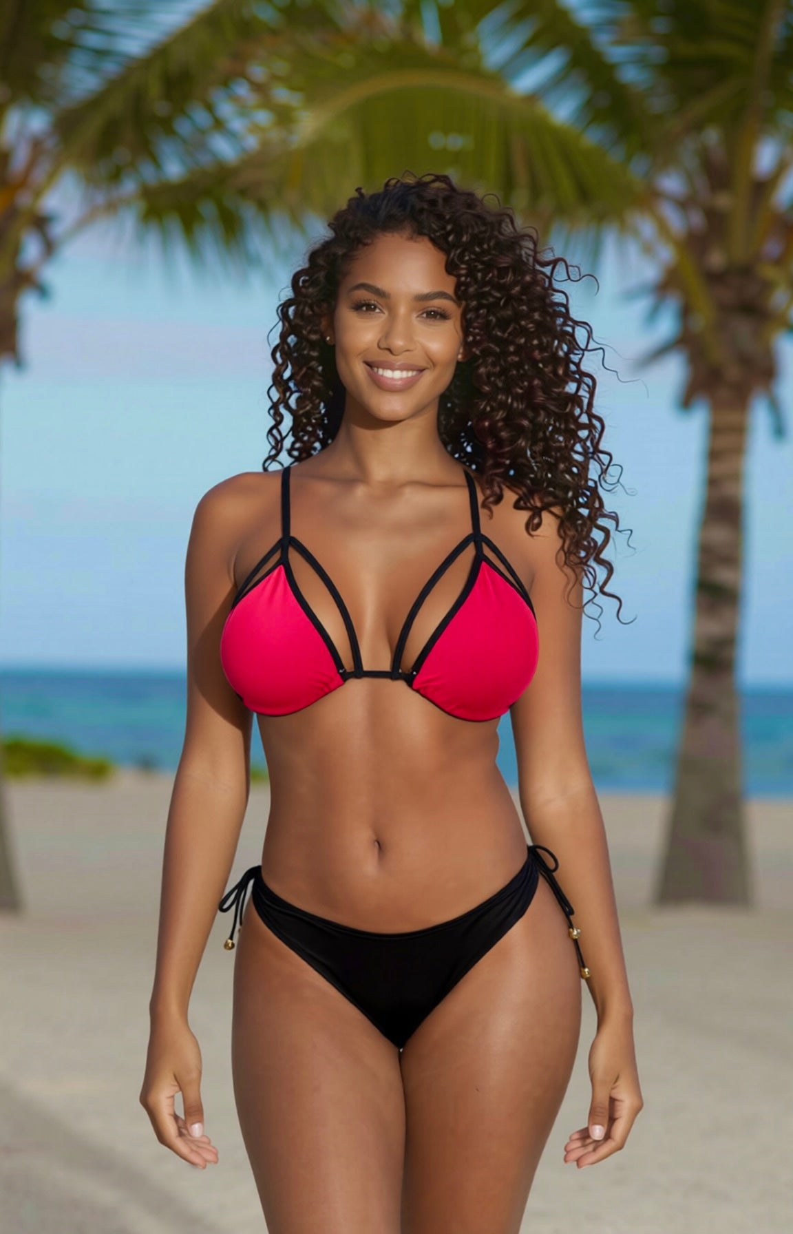 Strappy Tie-Side Thong Bikini Set – Red / Black Diva Bikini