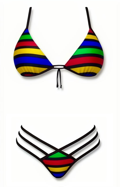 Push-Up Triple Strap Bikini Set – Colorfull / Black Diva Bikini