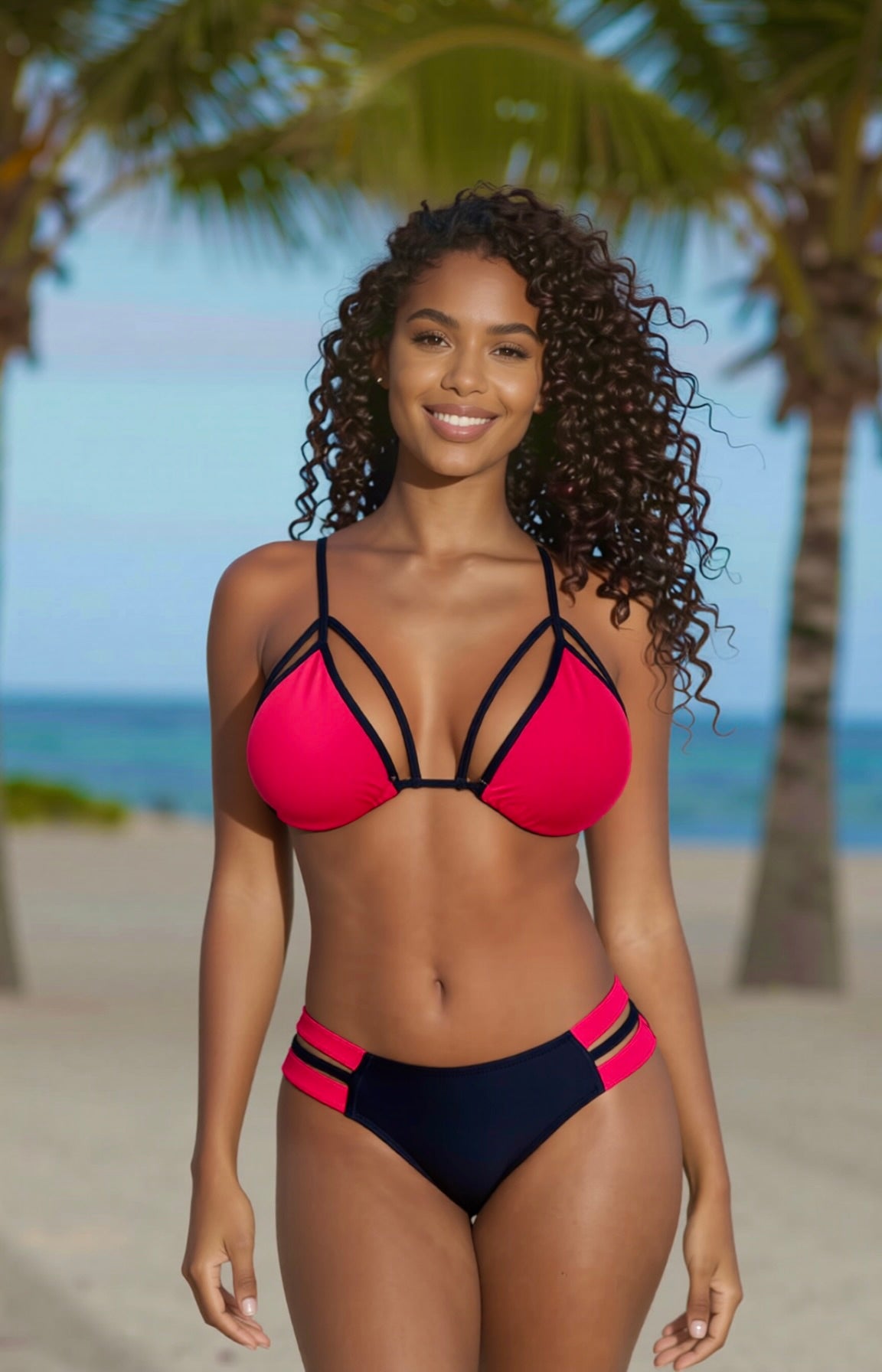 Strappy Brazilian Bikini Set – Red / Black Diva Bikini