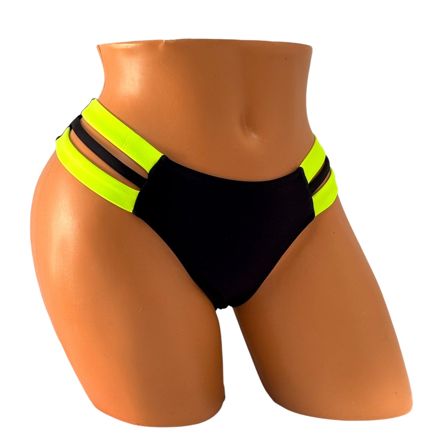 Triple Strap Brazilian Bikini Bottom - Green / Black Diva Bikini