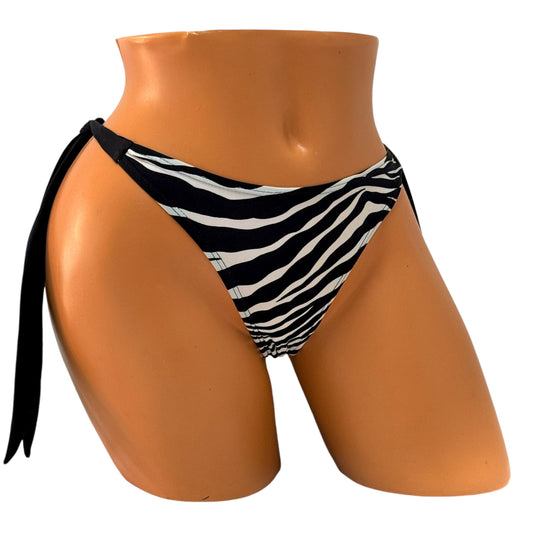 Long Tie Thong Bikini Bottom – Zebra / Black Diva Bikini