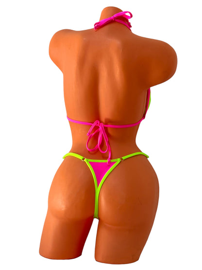 G-String Bikini Set - Neon Green / Pink