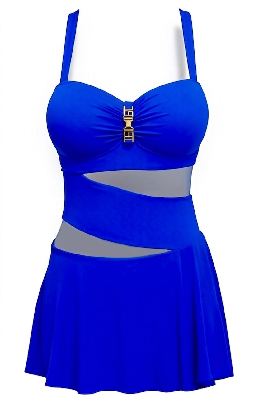 One-Piece Swimsuit With Skirt - Royal Blue Diva Bikini