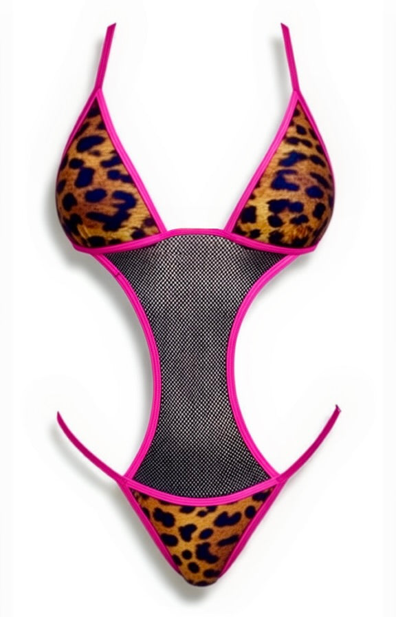 Push-Up One-Piece Swimsuit - Leopard / Pink Diva Bikini