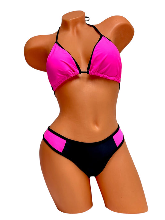 Curve Thong Bikini Set – Pink / Black Diva Bikini