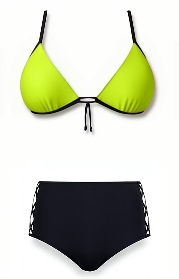Push-Up High-Waisted Bikini Set – Green / Black Diva Bikini