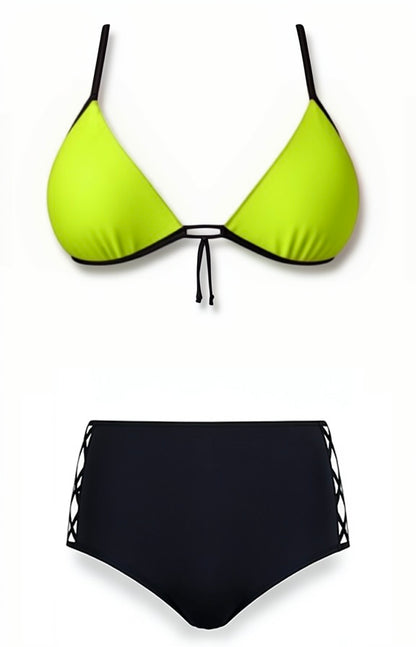 Push-Up High-Waisted Bikini Set – Green / Black Diva Bikini