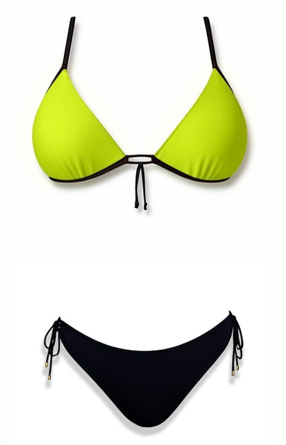 Push-Up Tie Thong Bikini Set – Green / Black Diva Bikini