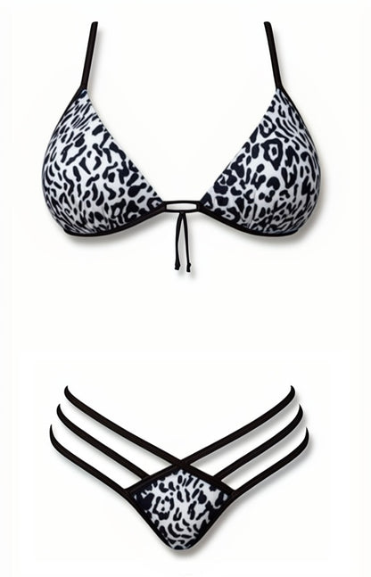 Push-Up Triple Strap Bikini Set – White / Black Diva Bikini