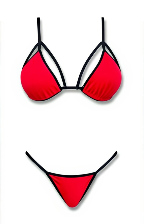 Strappy G-String Bikini Set – Red / Black Diva Bikini