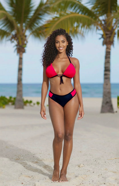 Push-Up Curve Thong Bikini Set – Red / Black Diva Bikini