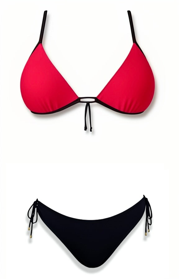 Push-Up Tie Thong Bikini Set – Red / Black Diva Bikini