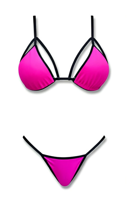 Strappy G-String Bikini Set – Pink / Black Diva Bikini