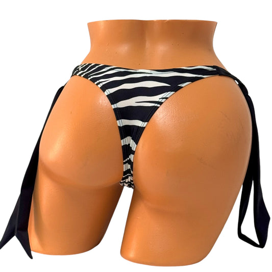 Long Tie Thong Bikini Bottom – Zebra / Black Diva Bikini
