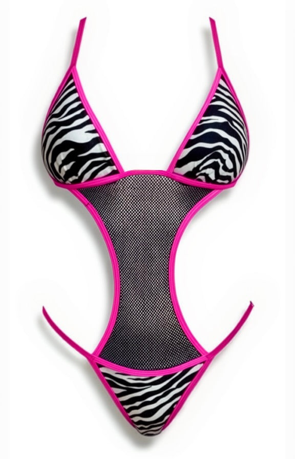 Push-Up One-Piece Swimsuit - Zebra / Pink Diva Bikini