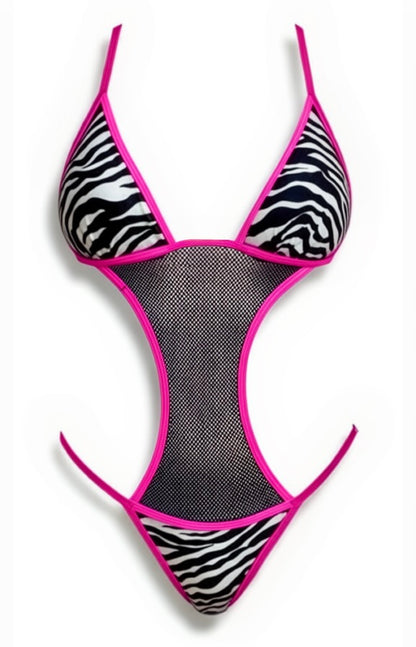 Push-Up One-Piece Swimsuit - Zebra / Pink Diva Bikini