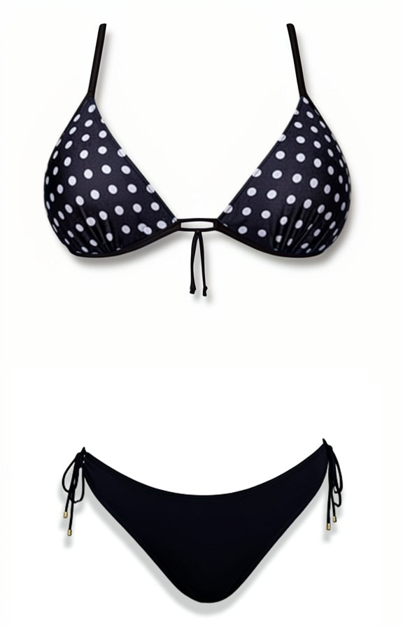 Push-Up Tie Thong Bikini Set – Black / White Diva Bikini