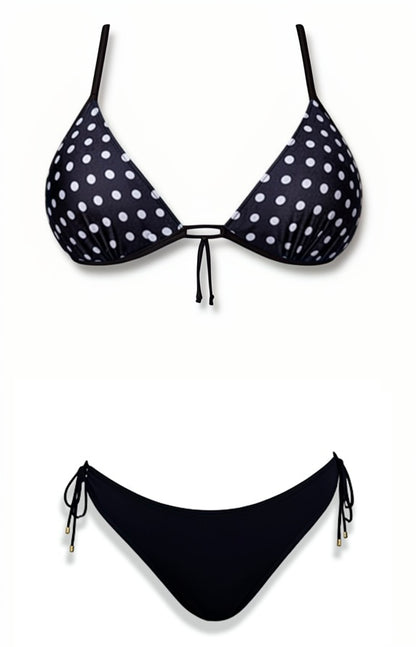 Push-Up Tie Thong Bikini Set – Black / White Diva Bikini
