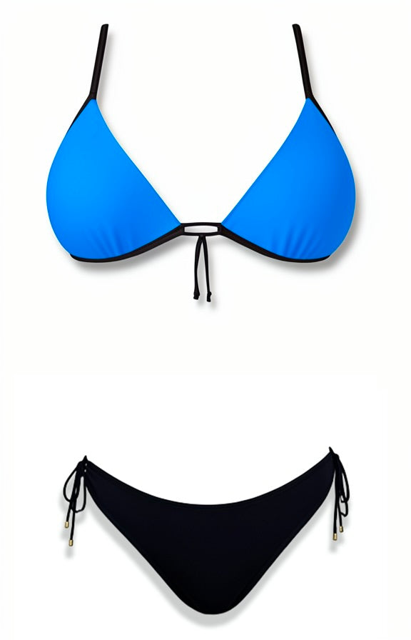 Push-Up Tie Thong Bikini Set – Blue / Black Diva Bikini
