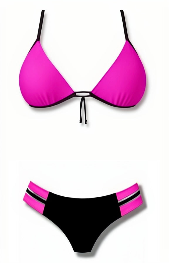 Push-Up Triple Strap Brazilian Bikini Set – Pink / Black Diva Bikini