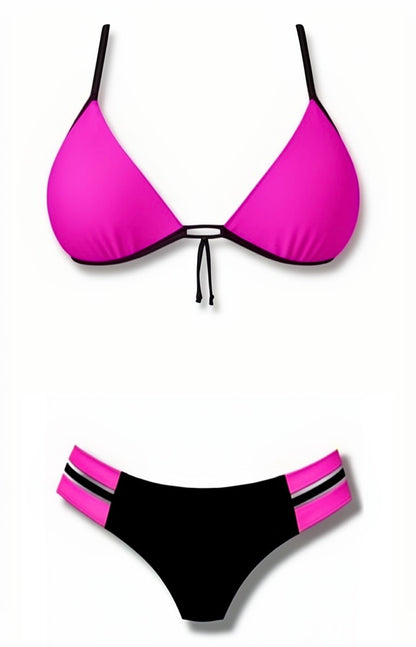 Push-Up Triple Strap Brazilian Bikini Set – Pink / Black Diva Bikini
