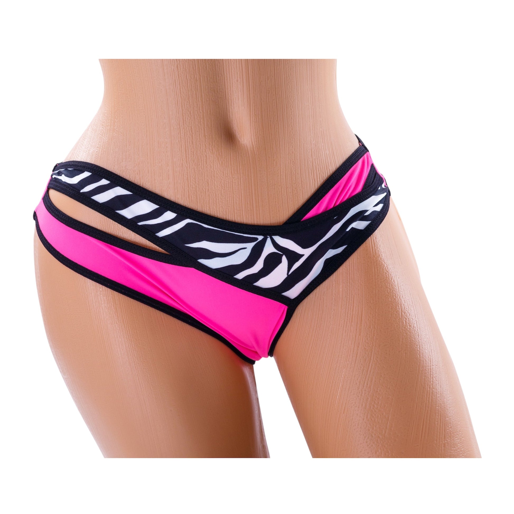 X-Strap Thong Bikini Bottom – Pink / Zebra Diva Bikini