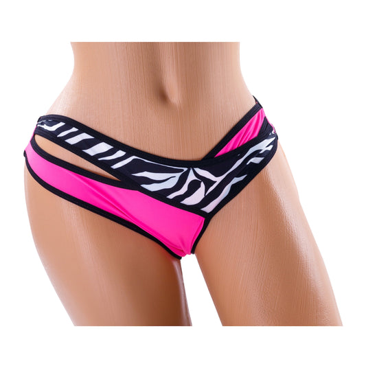 X-Strap Thong Bikini Bottom – Pink / Zebra Diva Bikini
