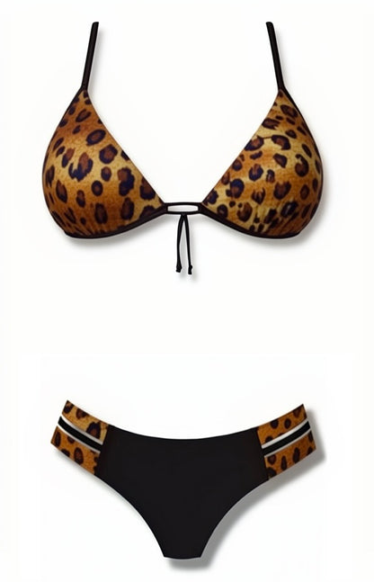 Push-Up Triple Strap Brazilian Bikini Set – Leopard / Black Diva Bikini