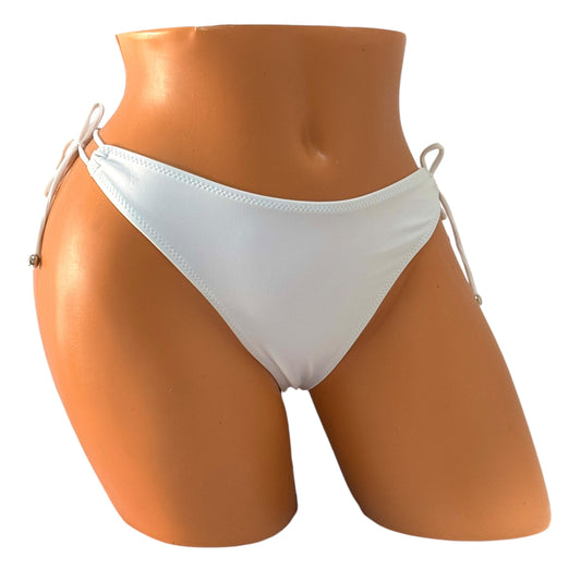 Elegant Tie Thong Bikini Bottom – White Diva Bikini